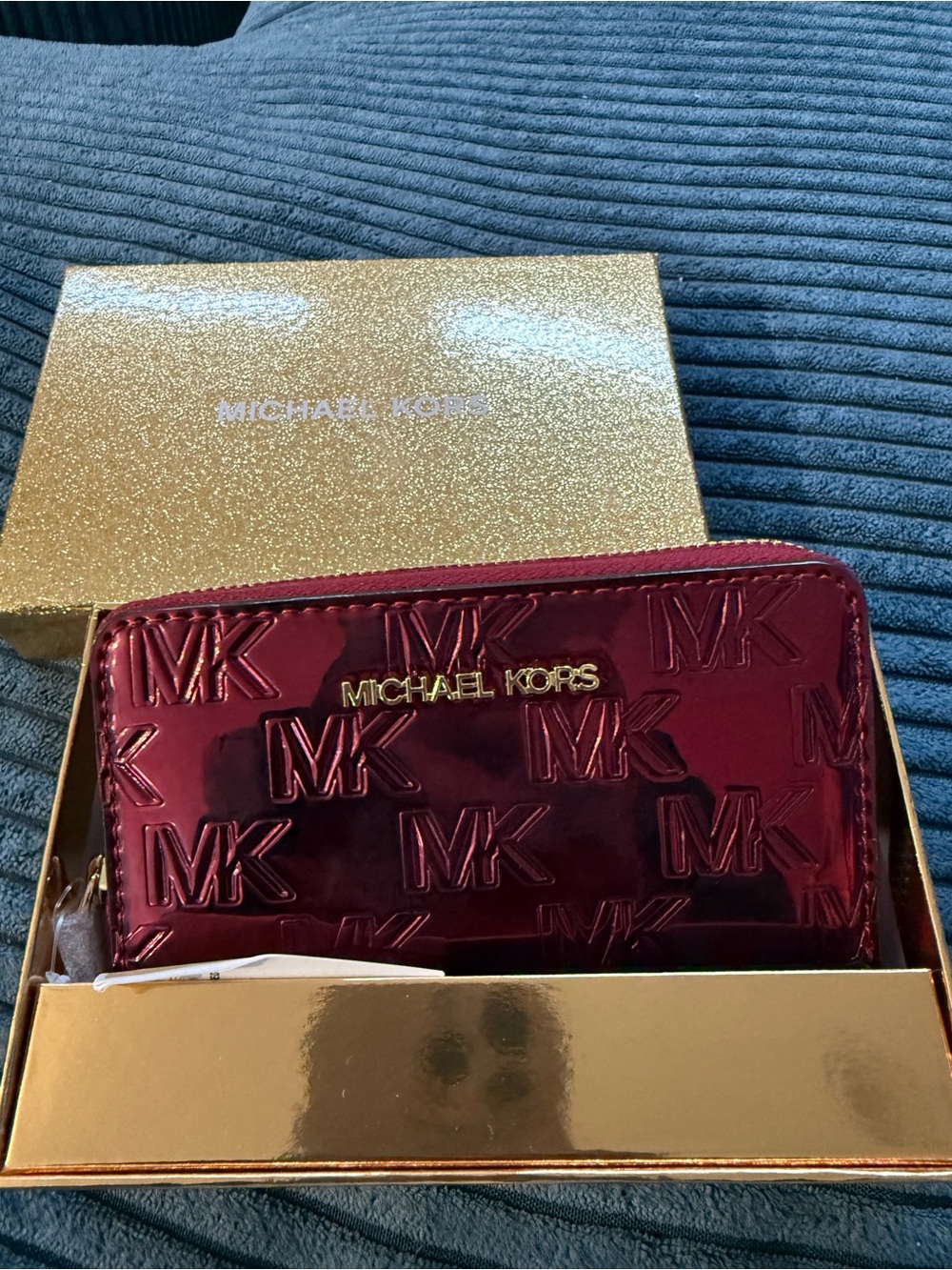 Michael Kors Red Patent MK-Embossed Zip Around Wallet